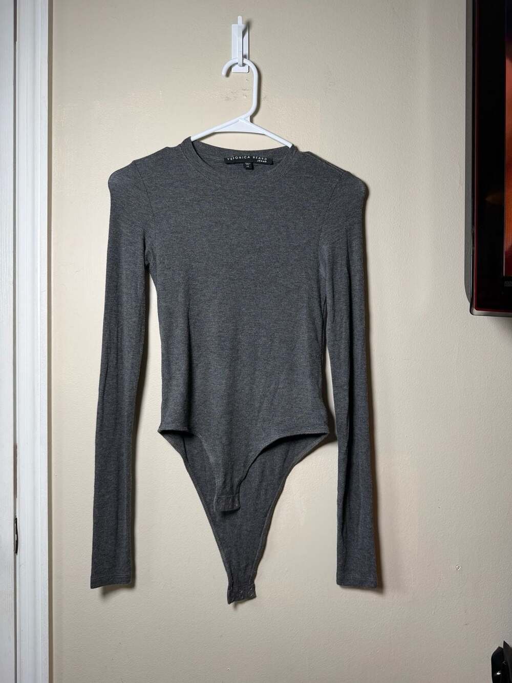 Veronica Beard Jeans Long Sleeve Bodysuit Size XS Gray Ribbed Crewneck
